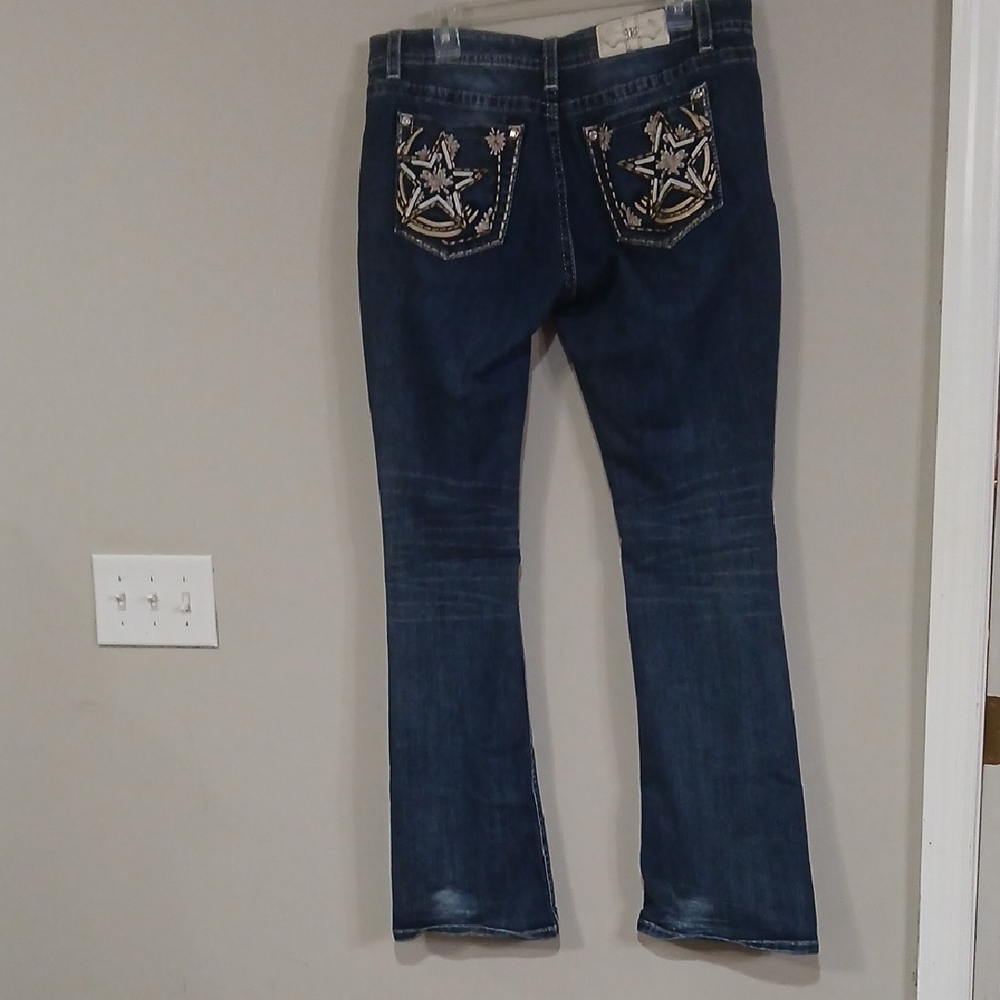 Miss Me Dark Blue Flare Jeans with Embroidery